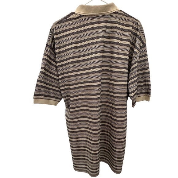 SDI Sportswear Colored Neck Short Sleeve Tan and Black Striped Polo Shirt - Picture 2 of 9